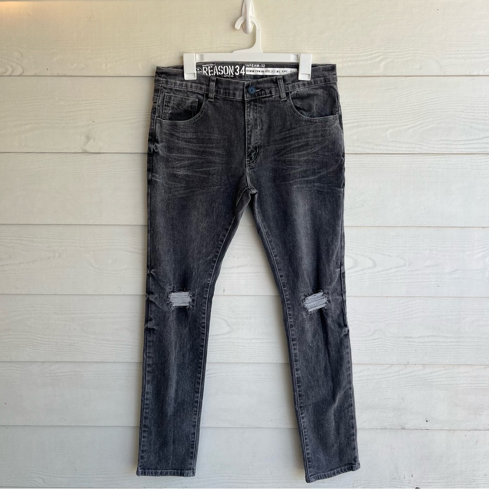 Reason New York Grey Men's Distressed Grey Jeans Size 34X32